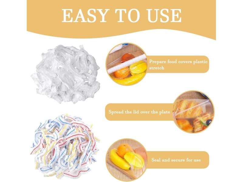  200 pièces couvercles alimentaires élastiques, sacs de conservation des aliments en plastique élastiques sacs de conservation frais pour fruits  - Conforama C