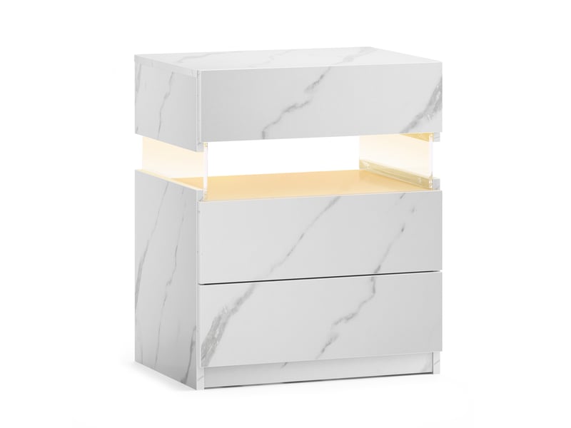  Table de chevet led 3 tiroirs en bois d’ingénierie blanc mat 50 x 37 x 60 cm  - Conforama A