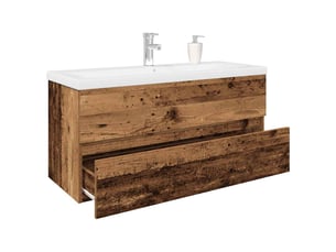 Meuble lavabo avec bassin et robinet intégré, armoire de salle de bains vieux bois cf65565