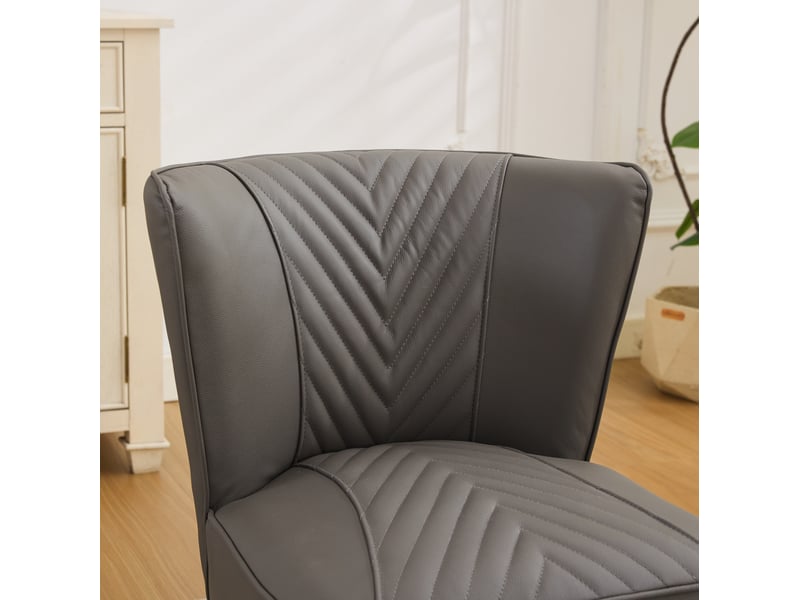  Fauteuil sans accoudoirs, assise rembourrée et coutures diagonales, piètement en bois massif, en cuir gris, 62 × 58 × 49 cm  - Conforama E