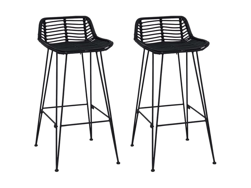  Lot de 2 tabouret de bar, chaise de bar noir 44x46x91 cm rattan et acier  - Conforama A