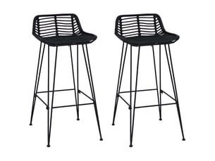 Lot de 2 tabouret de bar, chaise de bar noir 44x46x91 cm rattan et acier