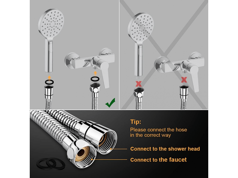  Tuyau de douche universel complento-g851 : g12 pouces, 1,5 m, anti-torsionanti-kink, acier inoxydablechromé  - Conforama D