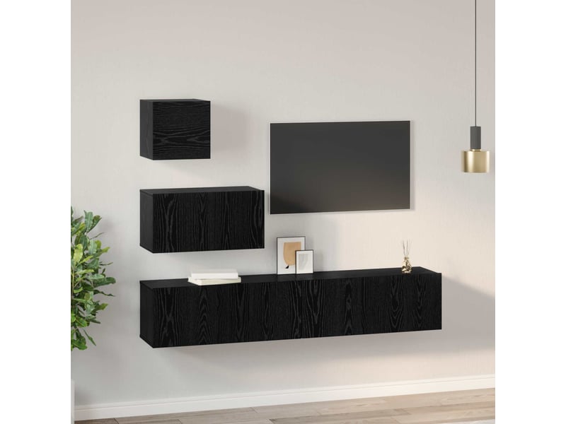  Ensemble meuble tv - banc tv - meuble de rangement 3 pcs chêne noir bois d'ingénierie  - Conforama D