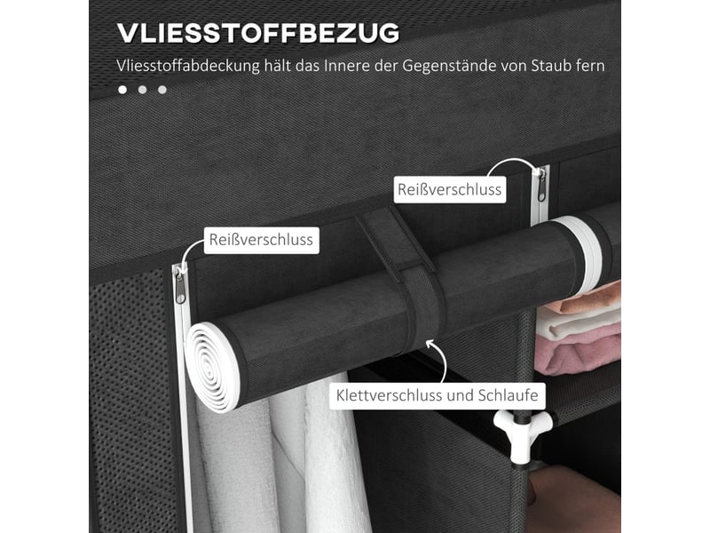  Armoire en tissu avec 2 tringles, 5 étagères et 3 tiroirs pour chambre en acier 125×43×162,5 cm noire  - Conforama C