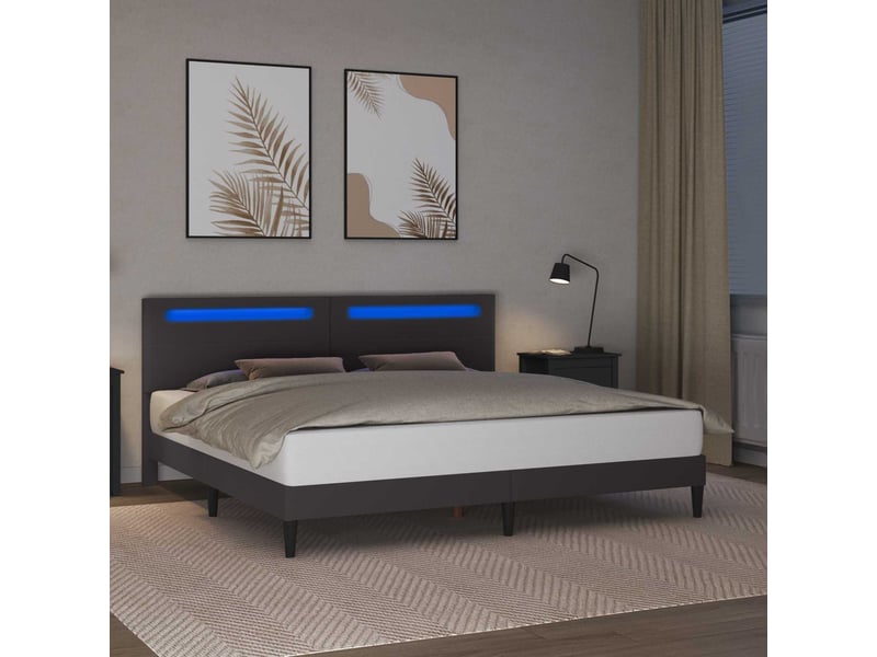  Lit double- lit adulte -  cadre de lit avec bandes led gris 200 x 200 cm simili cuir  - Conforama C