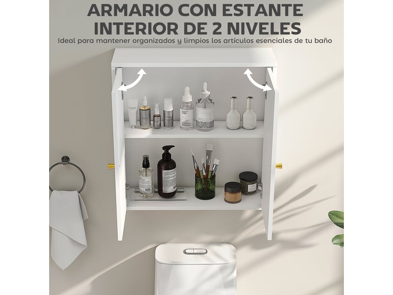  Armoire de salle de bains murale, 2 portes cintrées et 2 étagères, 60 x 20 x 60 cm  - Conforama R