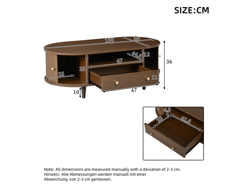 Table basse de salon avec portes coulissantes mdf 100x50x36 cm mdf coloris noyer - Conforama C
