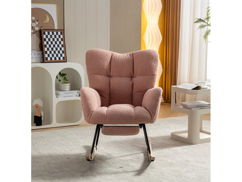  Fauteuil à bascule modenvie en tissu teddy rose avec repose-pieds pliable 70 x 98 x 98,5 cm  - Conforama D