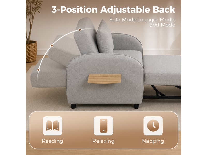  Fauteuil convertible 1 place en tissu gris 88x78x82 cm  - Conforama E