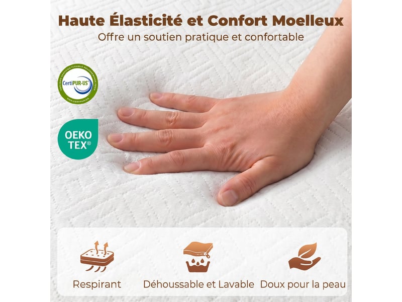  Matelas pliant en 3 parties, 140x190x15cm, blanc, matelas d'appoint en mousse à mémoire de forme au gel  - Conforama E