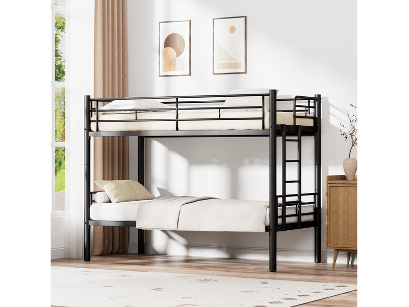 Lit superposé enfant 90x190 cm noir en métal, transformable en 2 lits simples, sommier réglable inclus - Conforama B