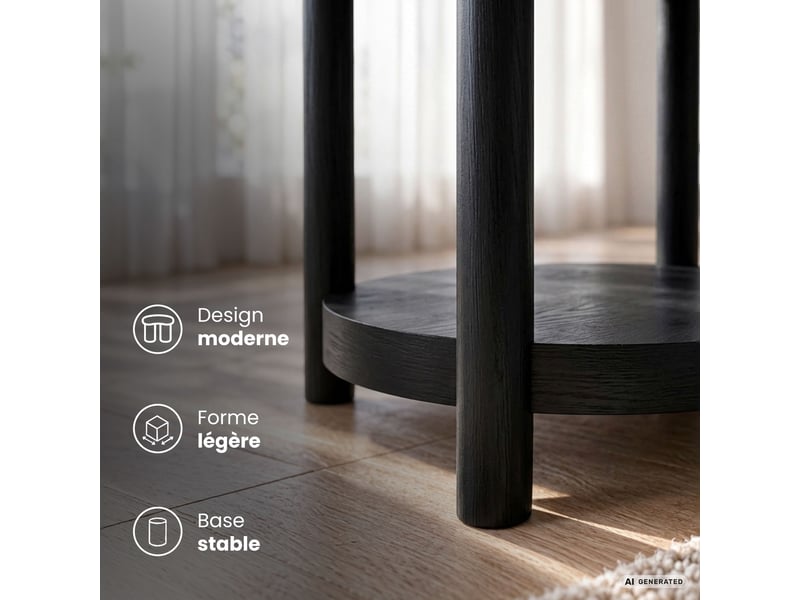  Table basse terra noire 44,5 cm ronde avec étagère 44,5x44,5x48 cm TERRA - Conforama E