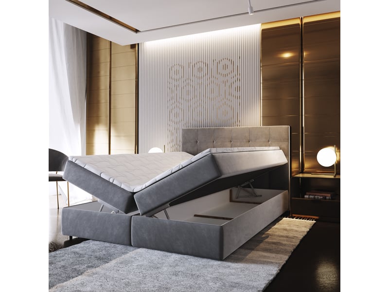 Boxspring glos 200x200 cm, lit complet avec matelas, beige - Conforama C