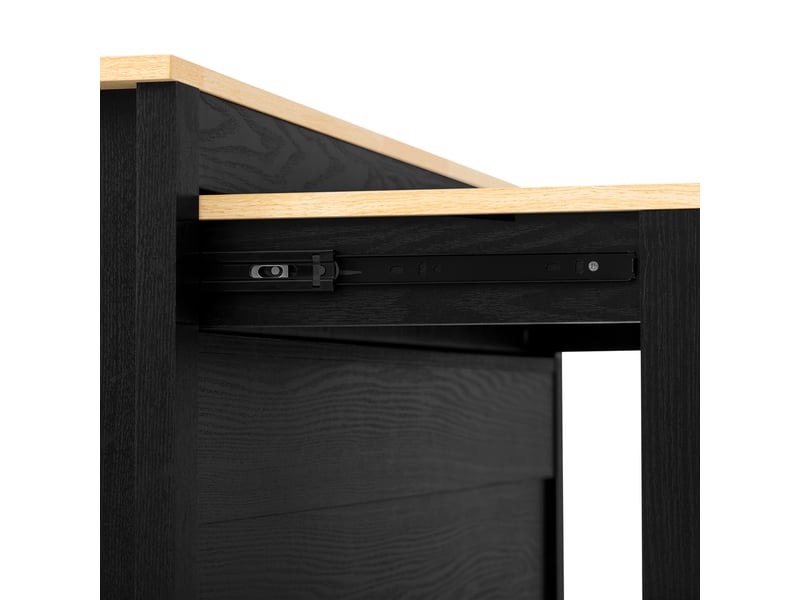  Îlot de cuisine 120 x 40-76 x 92 cm avec table coulissante, 2 tiroirs, 2 portes et rangements, noir, style contemporain  - Conforama E