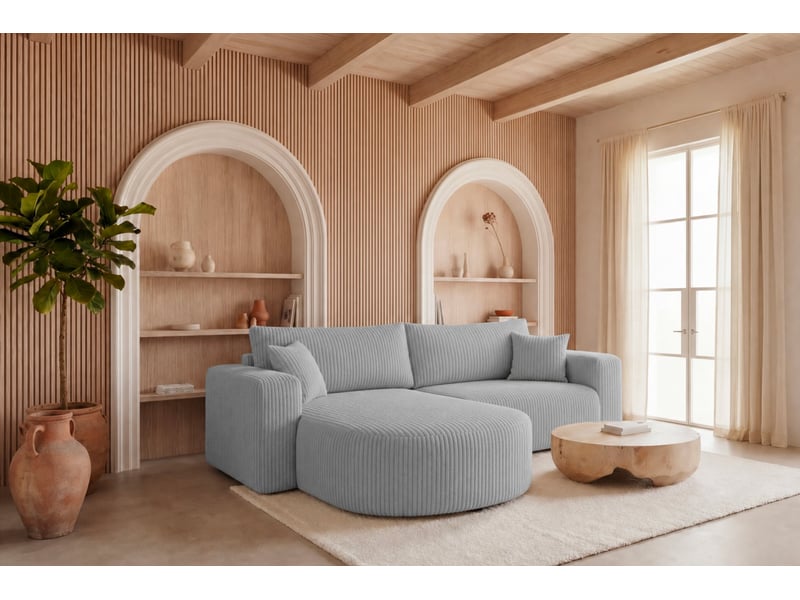  Emma - canapé d'angle convertible gros velours côtelé 4 places gris clair  - Conforama B