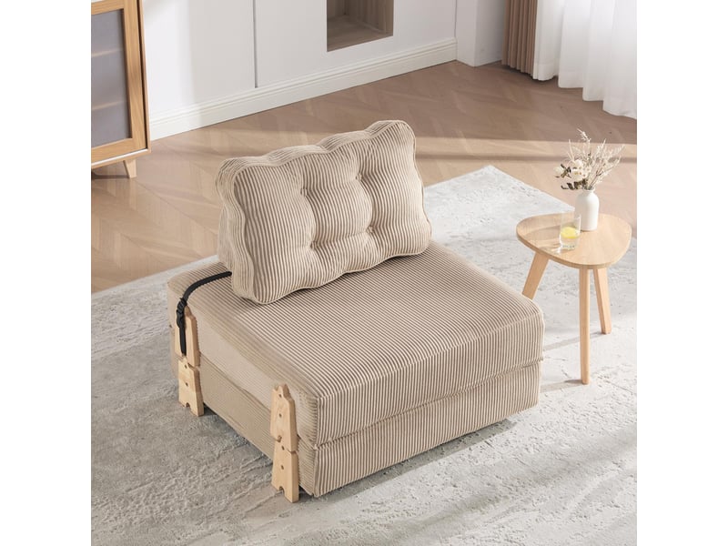 Fauteuil convertible 1 place - 90x86x84cm - chauffeuse pliable en lit d'appoint tissu velours côtelé et bois - kaki  - Conforama C