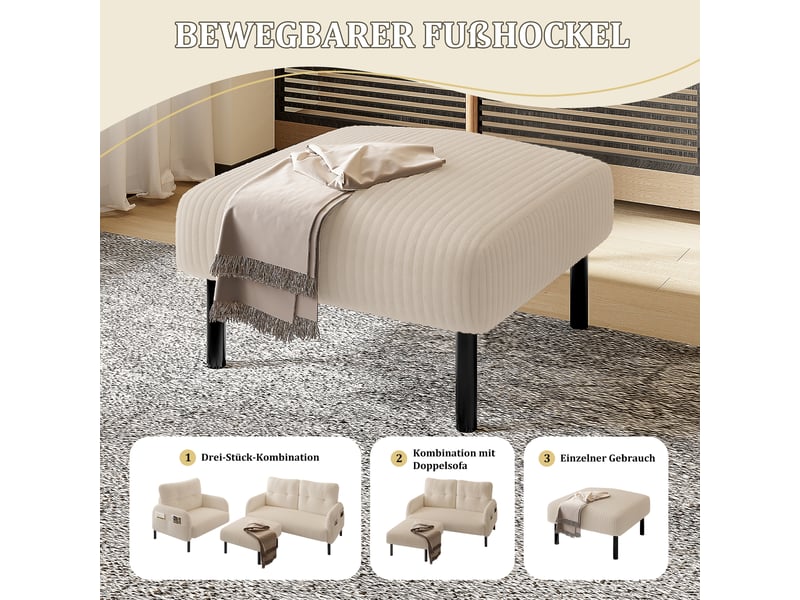  Tabouret en tissu velours côtelé de qualité supérieure avec structure en métal - housse en velours super doux pour un confort ultime - polyvalent HFSN-1116BG-3 - Conforama E