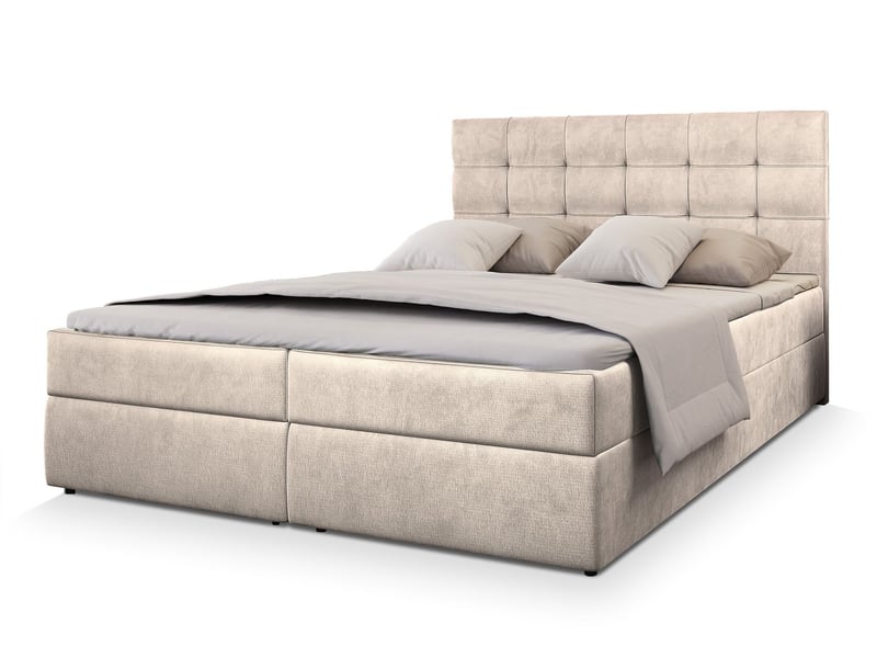 Boxspring glos 200x200 cm, lit complet avec matelas, beige  - Conforama A