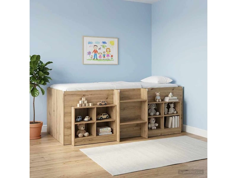  Cadre de lit élevé pour enfants - lit jeune chêne artisanal 90 x 200 cm  - Conforama C