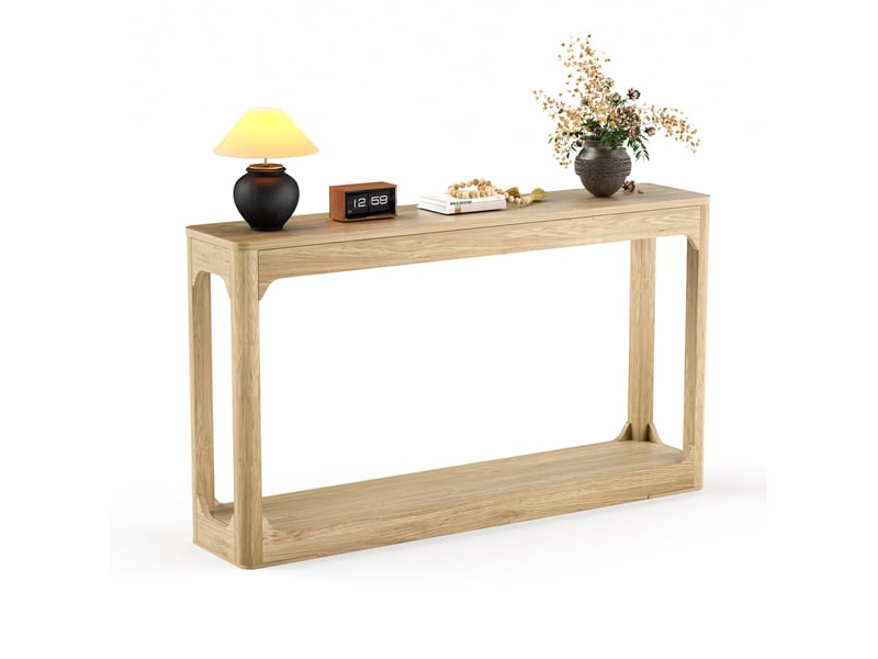  Table console 140x30x79 cm avec 2 niveaux de rangement coloris naturel  - Conforama A