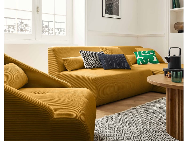 Onyx - canapé modulable d'angle réversible 4 places - en velours côtelé - lisa design - jaune ONYX - Conforama E