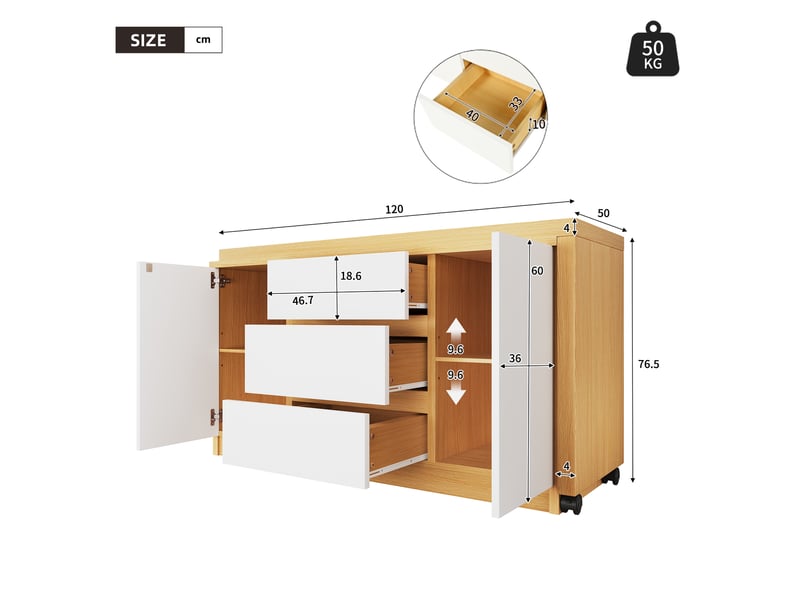  Bureau pivotant à 360 degrés, bureau d'angle modulable avec tiroirs, bureau blanc et chêne pour espace de travail.  - Conforama C