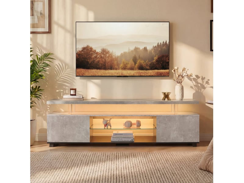  Meuble tv modenvie 130 x 40 x 48 cm led multicolore rangement gris et noir  - Conforama B