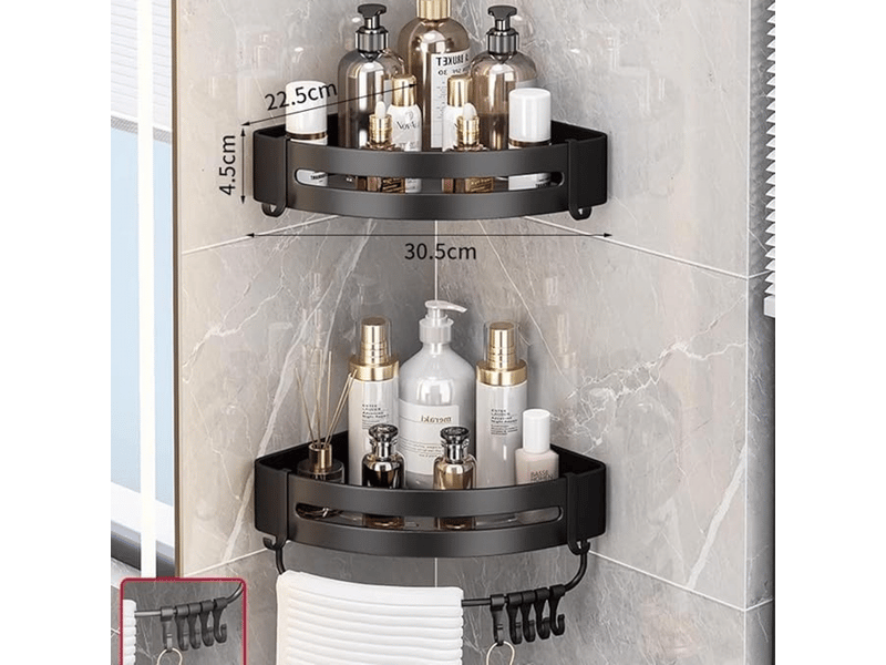  Étagère douche sans percage 2 pièces - support salle de bain métal noir avec 8 crochets - rangement pratique pour organisation salle de bain  - Conforama B