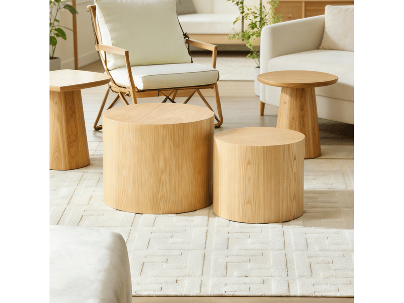  Lot de 2 tables basses rondes gigognes en mdf naturel ø48 et ø38 cm sans montage  - Conforama D