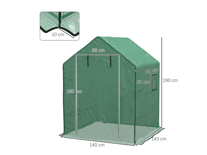  Bâche de rechange pour serre 140 x 143 x 190 cm avec porte et fenêtre zippées, protection anti-uv pour les plantes, verte  - Conforama E