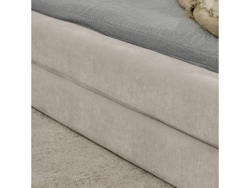  Lit 140 x 200 cm, tête de lit ergonomique en tissu chenille, structure renforcée, style minimaliste, beige, sans matelas  - Conforama E