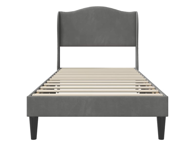  Lit simple- lit adulte -  cadre de lit avec tête de lit gris foncé 100 x 200 cm velours  - Conforama C