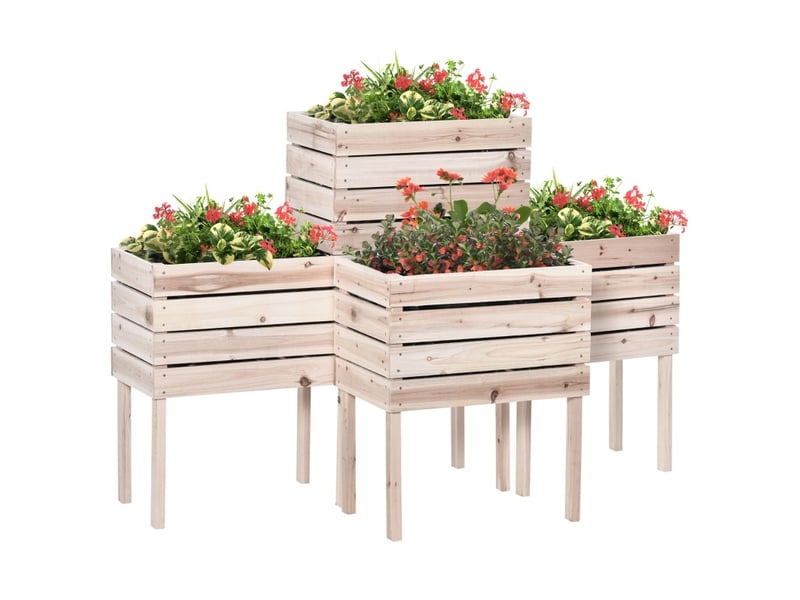Jardinière surélevée 50 x 30 x 60 cm – naturel – lot de 4 modulable avec drainage pour plantes - Conforama A