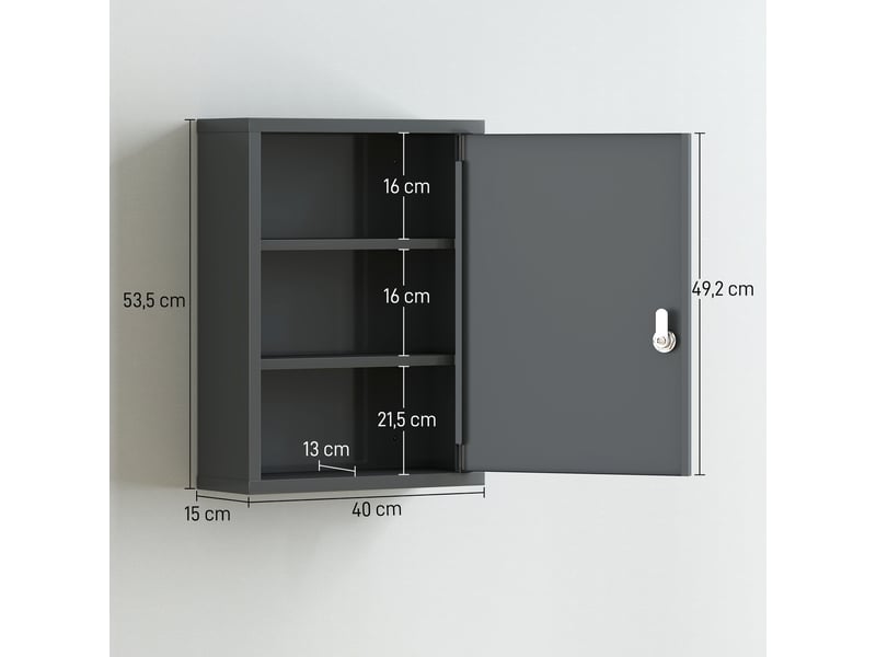  Armoire à pharmacie murale avec serrure en acier gris 40x15x53,5 cm  - Conforama C