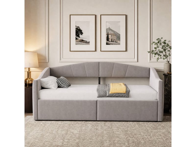 Lit banquette 90x200 cm avec rangement hydraulique en velours gris clair  - Conforama B