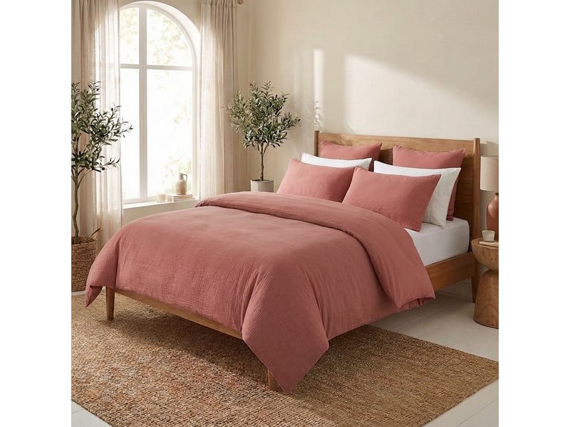  Lot 2 taies d'oreiller 50x70 cm gaze de coton - coton 57 fils terracotta PD25495 - Conforama B