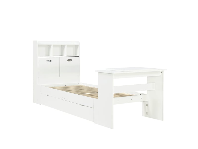 Lit simple enfant 90x200 cm – blanc – tiroir réversible et table pliante 12 positions – sans matelas  - Conforama D