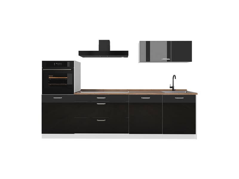  Vicco cuisine, noir haute brillanceblanc, 280cm plan de travail chêne doré  - Conforama A