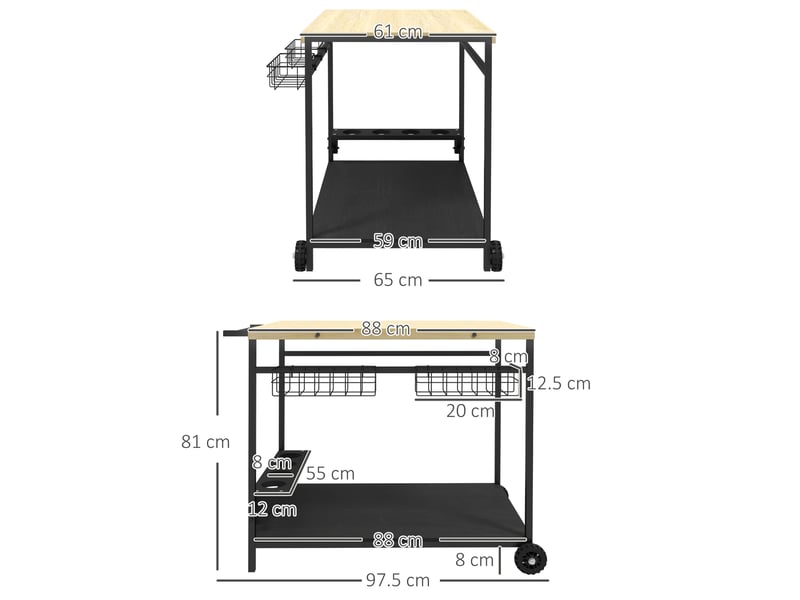  Desserte de service 97,5x65x81 cm à 2 niveaux bois naturel  - Conforama C