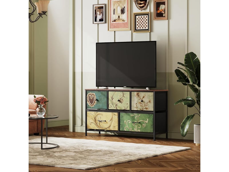  Commode à 5 tiroirs - 100x30x55.2cm - meuble de rangement en tissu style américain rétro - multicolor  - Conforama C