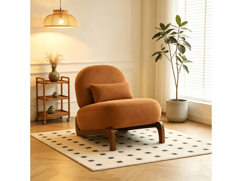  Fauteuil d’appoint en tissu avec coussin moelleux et pieds en bois massif, sans accoudoirs  - Conforama E