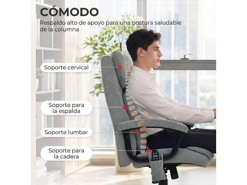 Chaise de bureau avec massage cervical et lombaire, dossier haut, gris - Conforama R