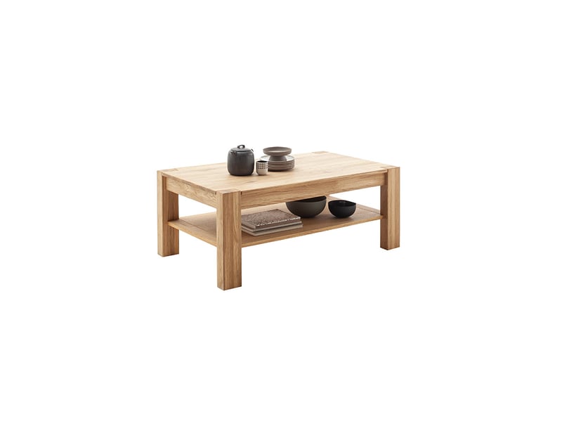  Table basse avec étagère coloris chêne massif huilé - longueur 115 × largeur 65 × hauteur 46 cm  - Conforama E