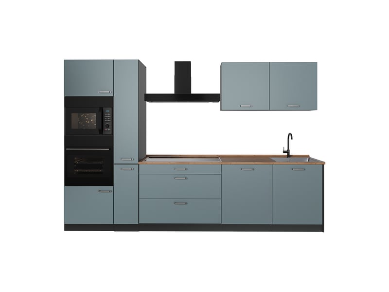  Vicco cuisine, bleu-grisanthracite, 310cm plan de travail chêne doré  - Conforama A