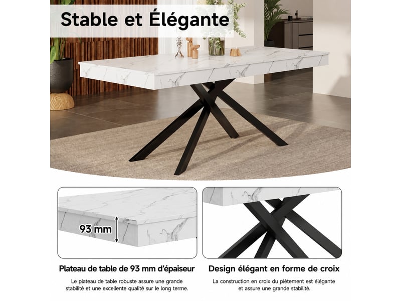 Table à manger extensible blanche, pieds métal, 6 à 8 personnes, 140–180 x 80 cm - Conforama D