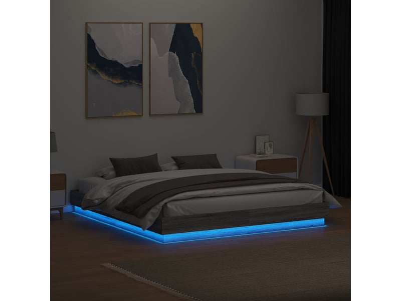 Lit double- lit adulte - cadre de lit avec led sans matelas sonoma gris 180x200 cm - Conforama C