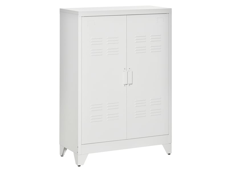  Armoire de bureau à 3 niveaux meuble de rangement bureau métallique 2 portes étagères réglables blanc 75 x 33 x 110 cm  - Conforama B