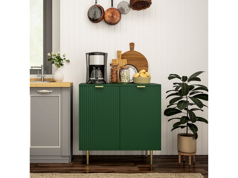  Buffet de cuisine à 2 portes, étagère réglable, pieds métalliques surélevés, 80 x 40 x 80 cm, vert olive  - Conforama C