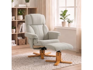 Fauteuil relax inclinable avec repose-pieds assorti bois verni flanelle blanc cassé